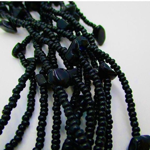 Vintage Black Onyx & Black Seed Bead Multi-Strand Necklace - Picture 4 of 15